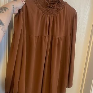 Boohoo size 12 dress shirt, a burnt orange/brown chiffon material